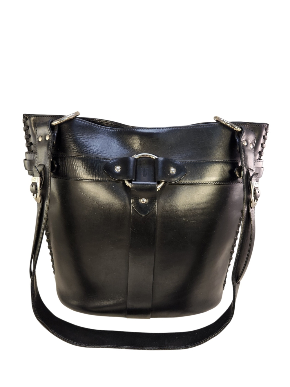 VINTAGE FRYE Black Leather Shoulder Bag MADE IN ITALY